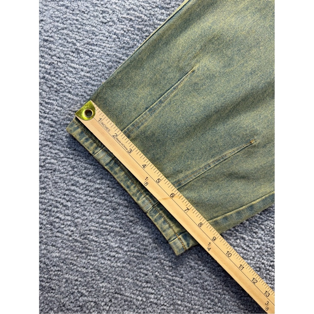 Fashion Nova Treat You Well Vintage Wash Denim Jumpsuit Green Yellow Medium NEW - Picture 10 of 10